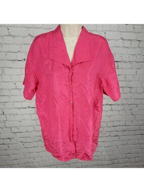 New Concepts Pink 100% Silk Lightweight Button Up Short Sleeve Top Medium M